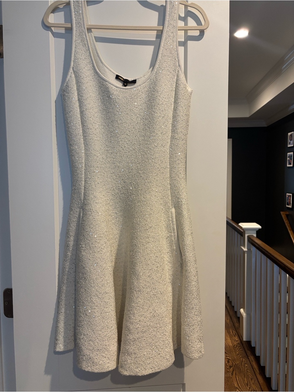 Maje White Sparkle Sleeveless Mini Dress